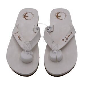 WIHFS Walk In His Footsteps White Flip Flop Sandals Jesus Cross John 3:16 -- M/L